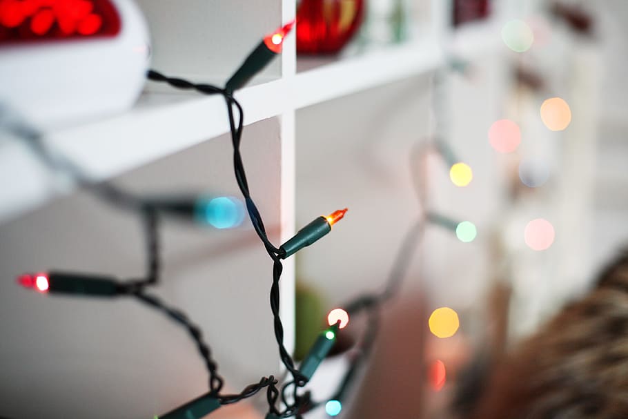 selective focus photography of string lights, christmas, decoration HD wallpaper