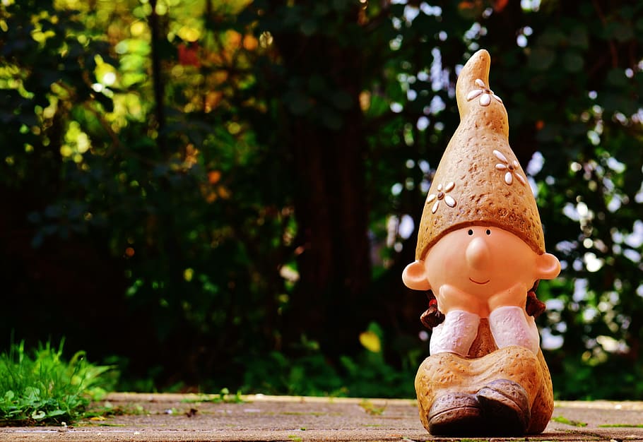 brown gnome figurine on brown surface near trees, dwarf, imp HD wallpaper