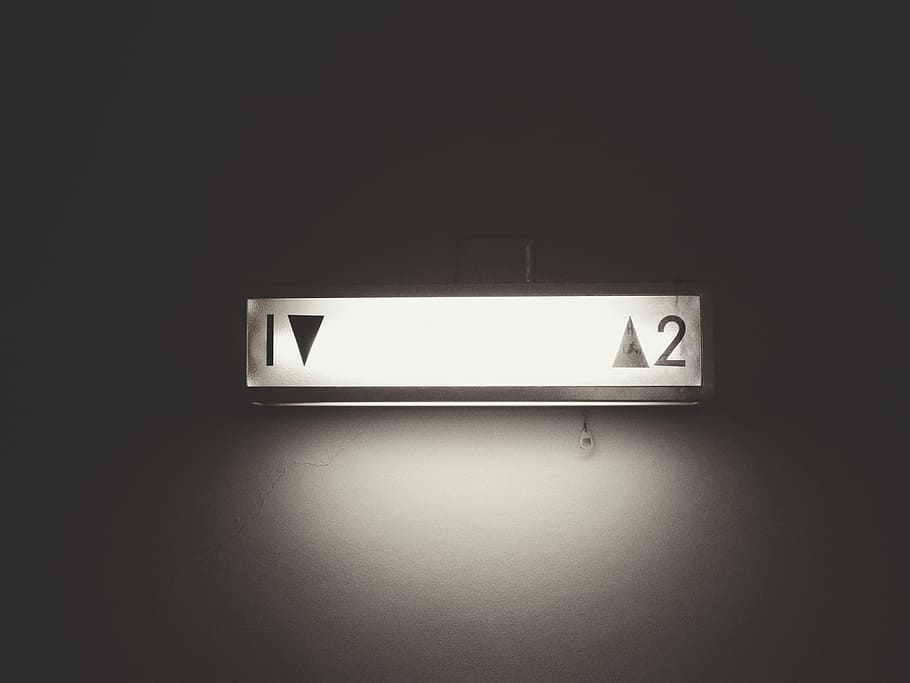 gray framed 1 and 2 elevator signage, untitled, lift, arrow, no people HD wallpaper