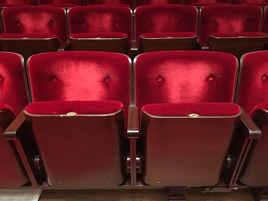 red suede folding chair lot, Chairs, Plush, Cinema, Theatre, Concert, HD wallpaper