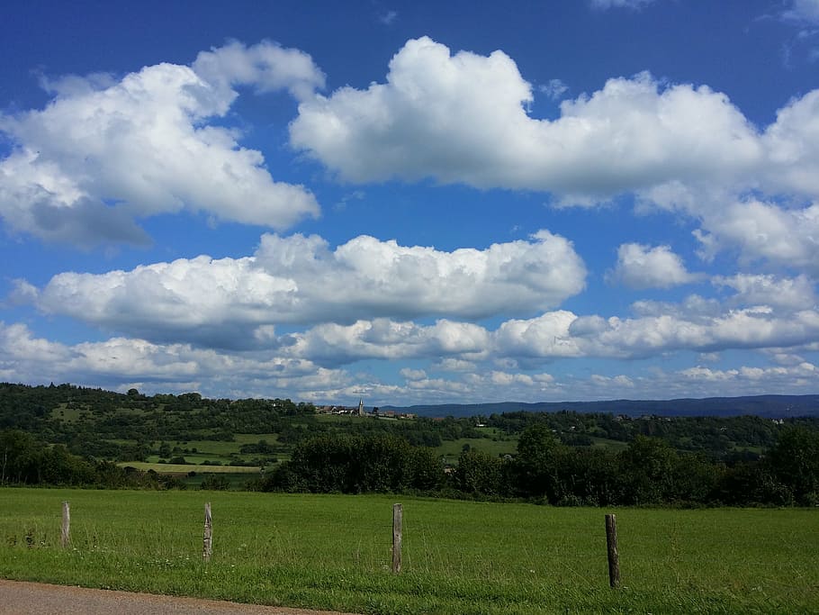 sky, clouds, jura, cloud - sky, plant, landscape, environment HD wallpaper