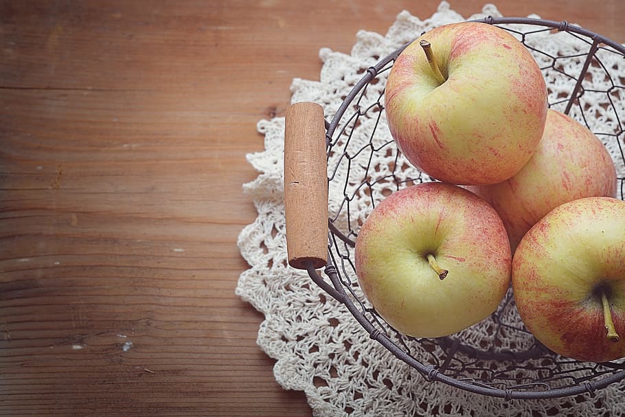apple, basket, fruit basket, healthy, food, harvest, vitamins, HD wallpaper