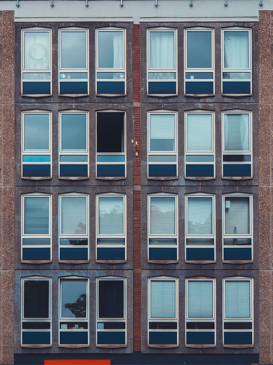 glass windows on brown building, brown concrete building, architecture HD wallpaper