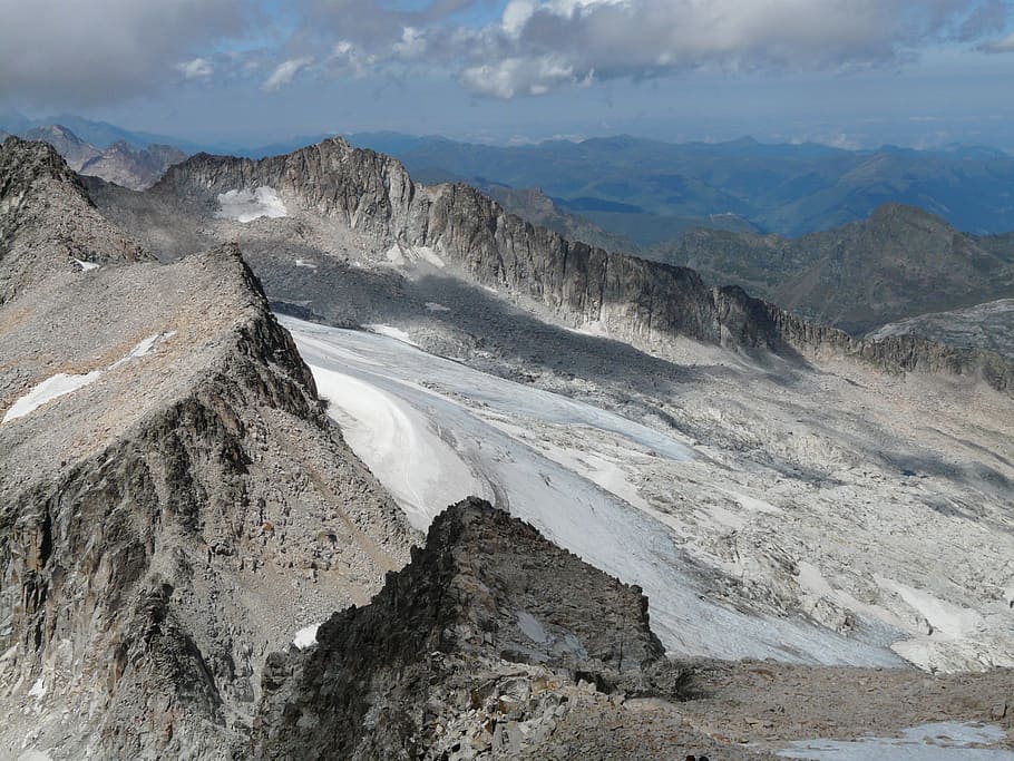 Mountain, Glacier, View, Panorama, sky, sun, hiking, hike, more HD wallpaper