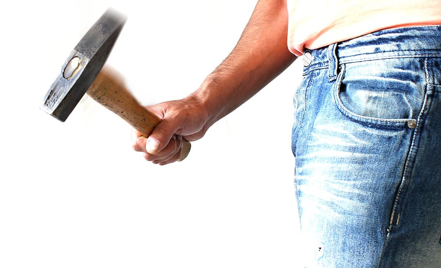 man holding hammer, employee, white, stone, chisel, sledgehammer, HD wallpaper