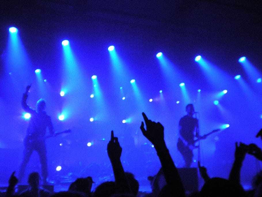 silhouette photo of band, concert, performance, hard rock, guitarist