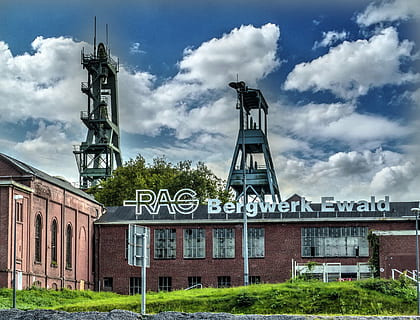 mining, cafe spiekermann, ewaldstraße, headframe, dump hoheward HD wallpaper