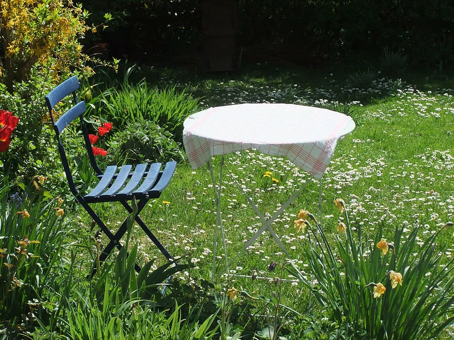 recovery, rest, garden, table, chair, summer, plant, grass HD wallpaper