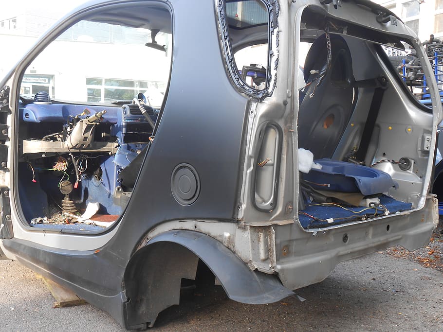 elv, scrap car, smart, mode of transportation, day, men, land vehicle HD wallpaper