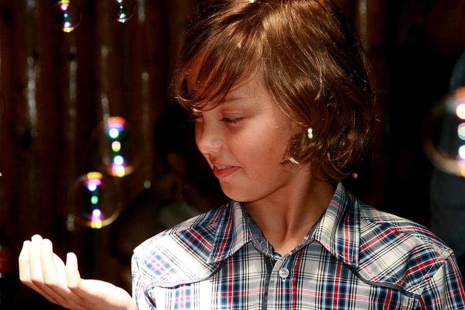 Boy, Bubbles, Play, headshot, one person, people, childhood HD wallpaper