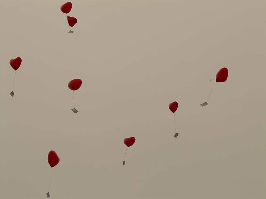balloons, heart, love, cards, fly, romance, hot Air Balloon HD wallpaper
