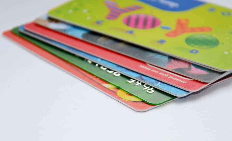 six assorted-color smart cards on white surface, Plastic, Credit Card, HD wallpaper