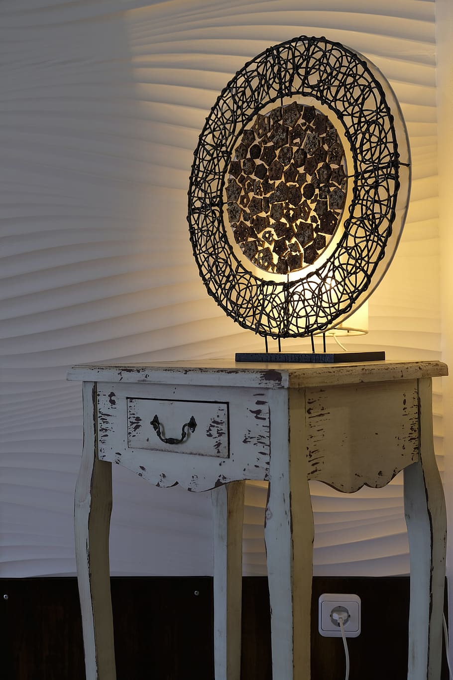 cabinet, table, lamp, light, lighting, art, design, artwork HD wallpaper