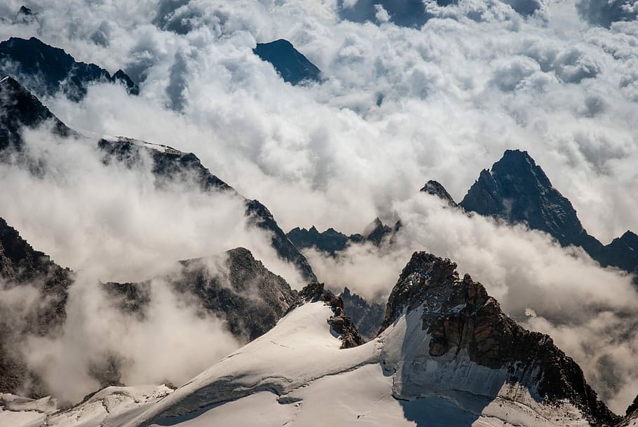 aerial view of mountains covered with clouds, mountain covered with white clouds HD wallpaper
