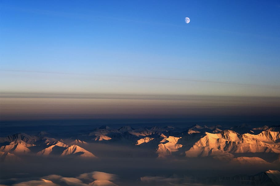 aerial photography of brown mountain under blue skies, bridge HD wallpaper