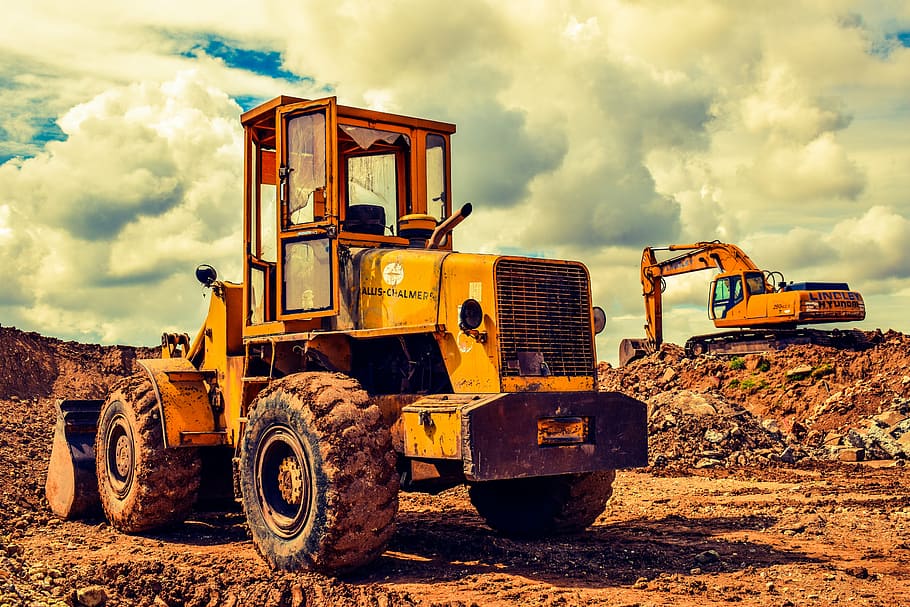 yellow tractor photography, bulldozer, excavator, heavy machine, HD wallpaper