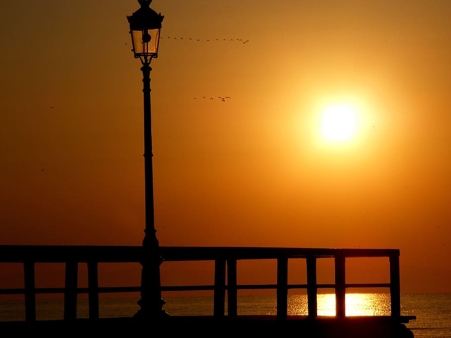 lantern, east, sun, great, bridge, sky, red, sunset, orange color HD wallpaper