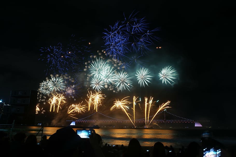 fireworks, bridge, light, illuminated, firework display, night HD wallpaper