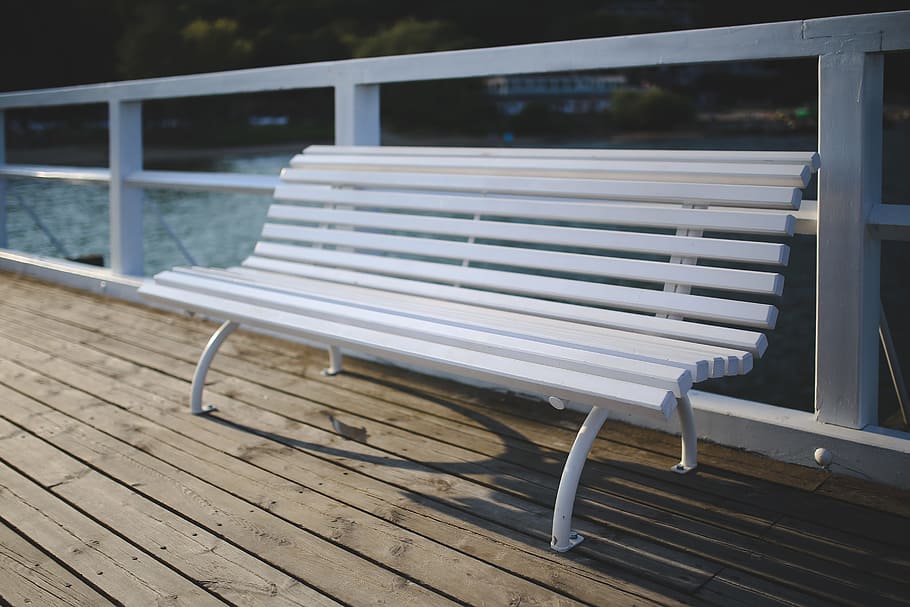 White, Bench, Pier, Molo, Paint, white paint, absence, wood - material HD wallpaper