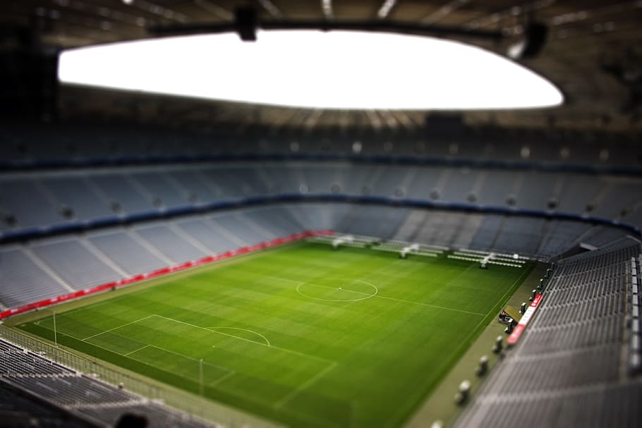 Soccer Field Stadium, Allianz Arena, bleachers, grass, seats