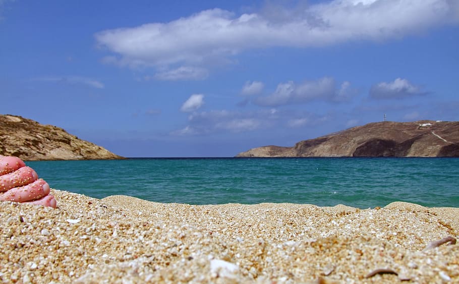 beach, booked, sea, aegean sea, foot, ten, mykonos, greece, HD wallpaper
