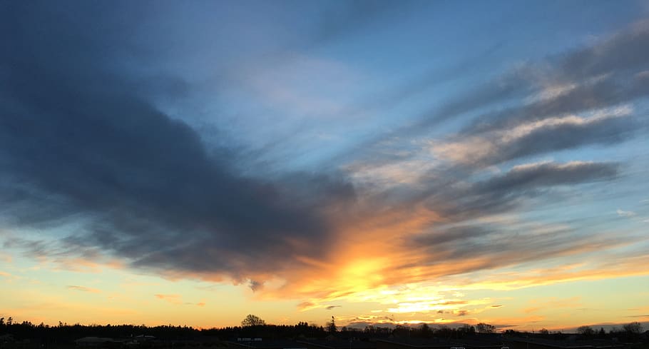 sunset, clouds, sky, landscape, sol, weather, orange, denmark HD wallpaper