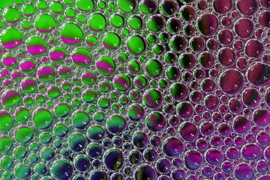 Bubbles, Reflection, Macro, art, colorful, purple, green, backgrounds HD wallpaper