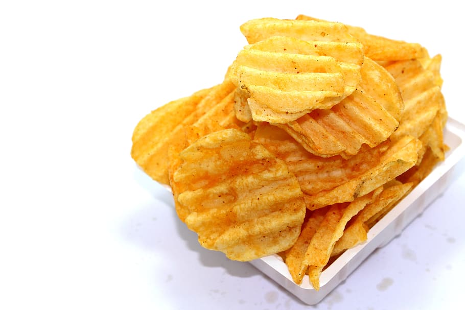food, plate, yellow, fat, chips, crisp, crispy, crunchy, delicious