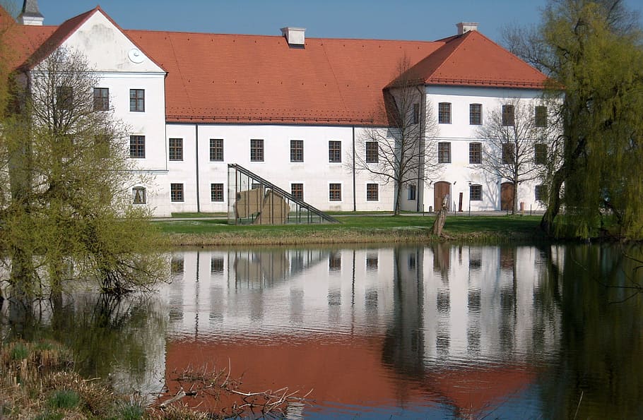 monastery, monastery seeon, water reflection, benedictine monastery HD wallpaper