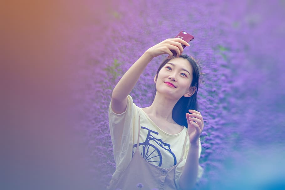 portrait, the self-timer, mood, one person, young adult, purple HD wallpaper