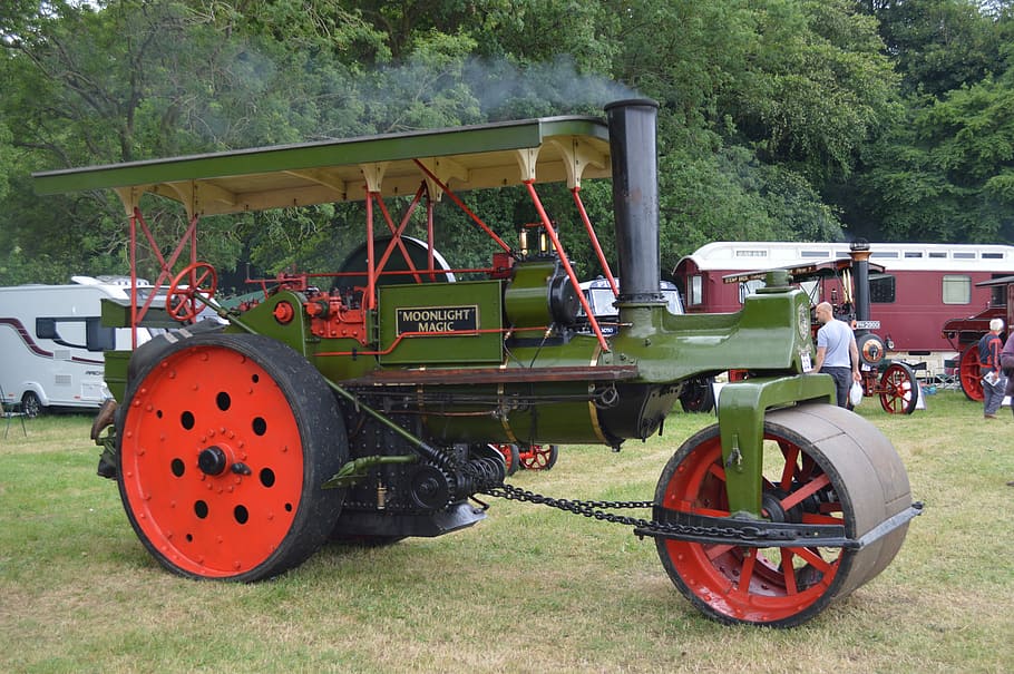 Steam, Engine, Traction Engine, grass, field, day, agriculture HD wallpaper