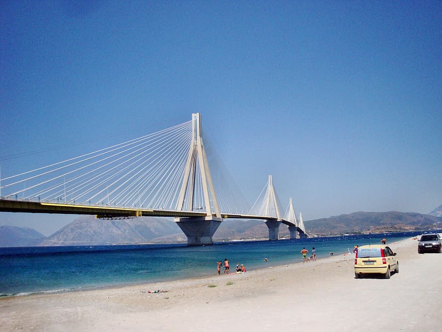 bridge, patras, greece, sky, water, transportation, bridge - man made structure HD wallpaper