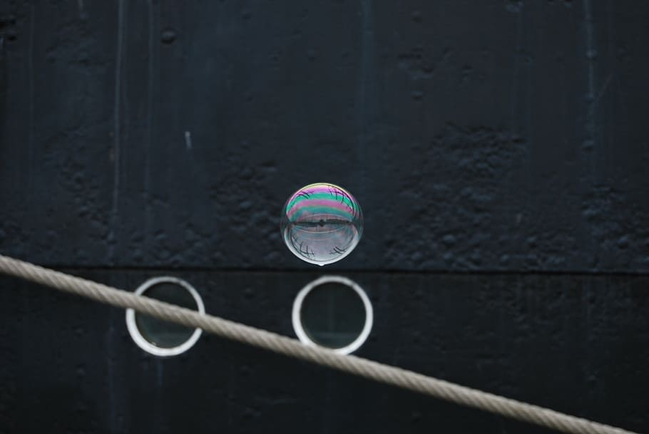 soap bubbles, ship, mirroring, water, port, boot, reflection HD wallpaper