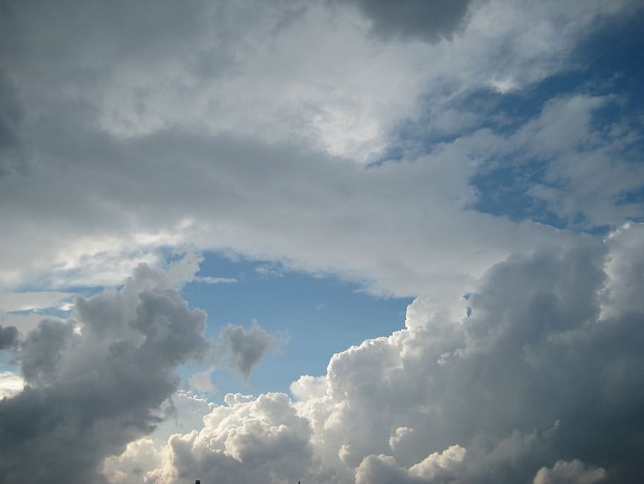 clouds, sky, dark clouds, white, enormous, blue, cumulus clouds HD wallpaper
