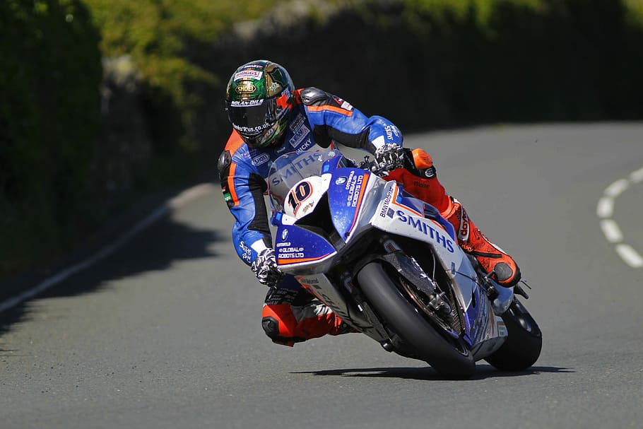 Speed and Bravery, man riding blue motorcycle, race, road, bike HD wallpaper