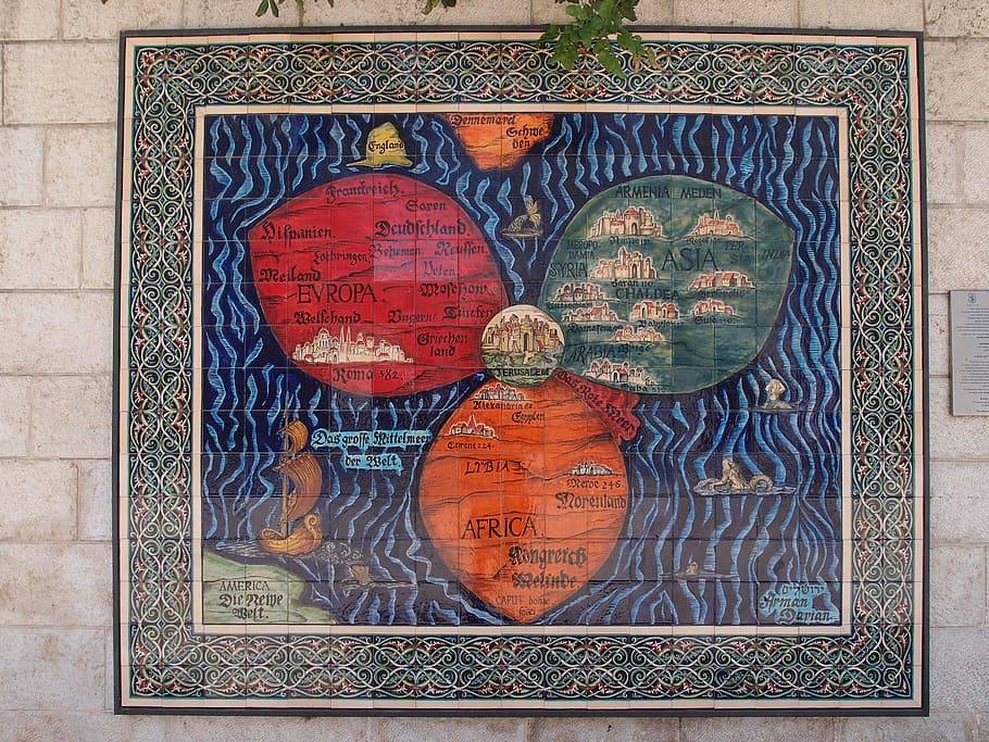 jerusalem, art, center, world, map, world map, israel, ceramics