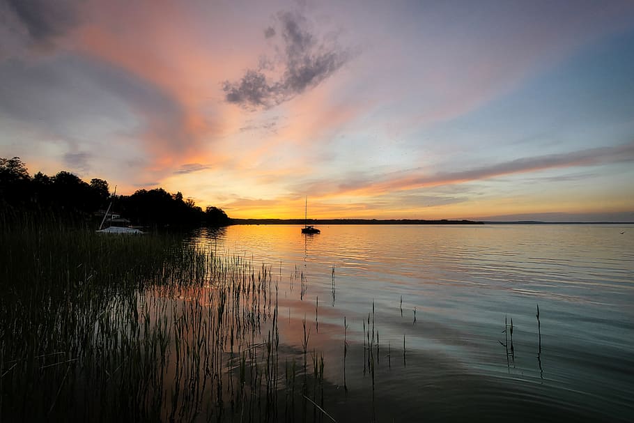lake, sunset, abendstimmung, evening, water, romance, atmospheric