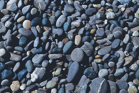 Overhead shot of pebbles on the beach, textures, abstract, coast HD wallpaper