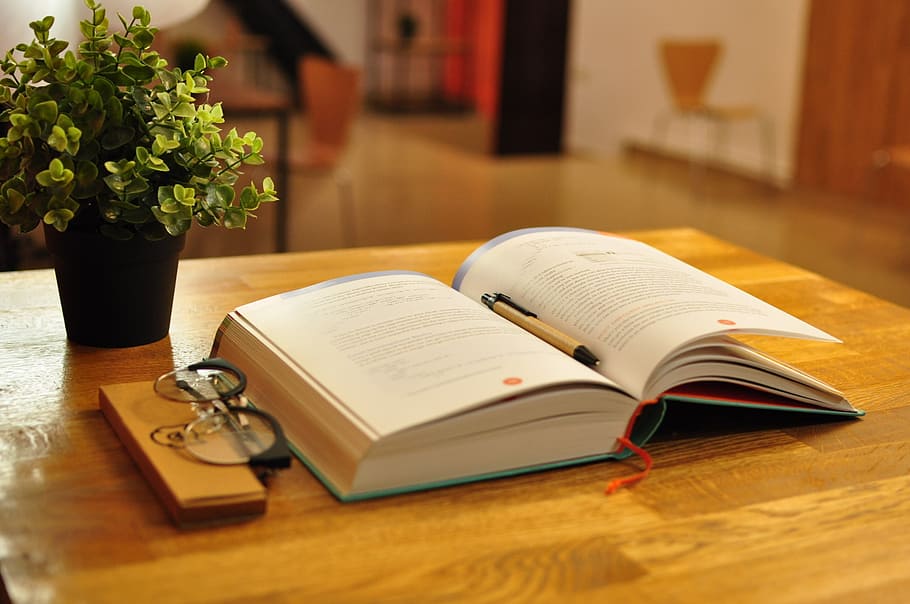 opened book beside eyeglasses on tabletop, book bindings, page HD wallpaper