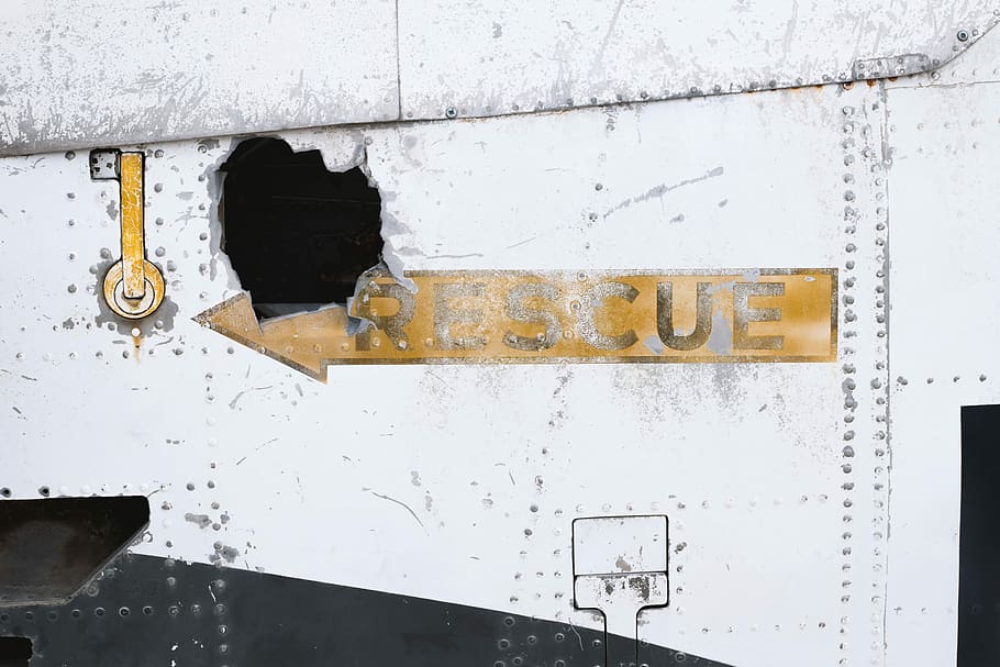 gray metal frame, photo of left arrow rescue signage, plane, pannel HD wallpaper