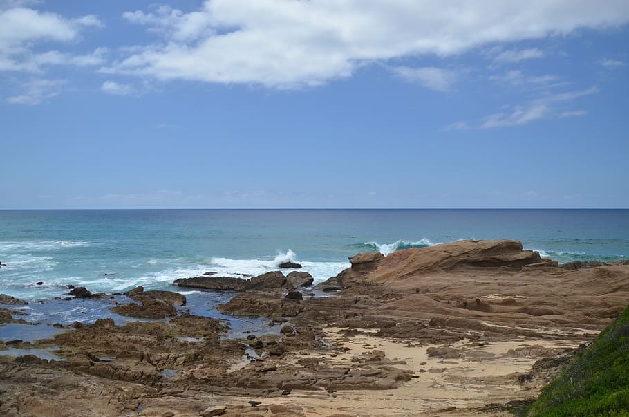 beach, rocks, sea, sky, water, land, scenics - nature, beauty in nature HD wallpaper