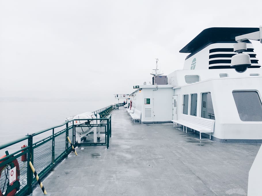 white cruiser ship, photo of ship deck under cloudy sky during daytime, HD wallpaper