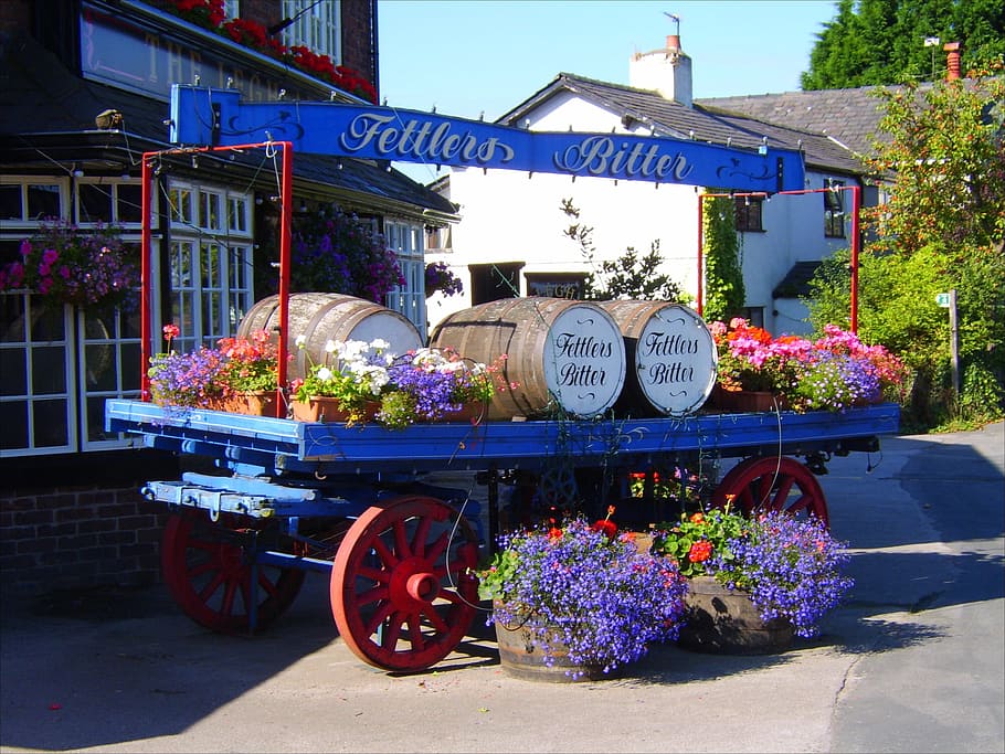 brewery, beer, wagon, plant, flowering plant, nature, day, sunlight HD wallpaper