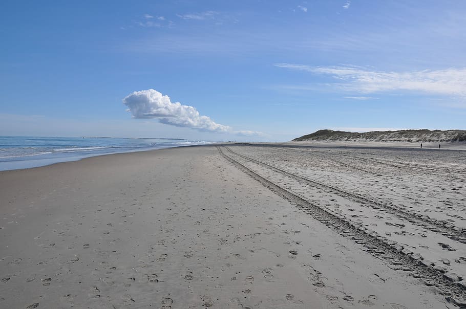 Beach, Dune, Marram Grass, Sand, dunes, netherlands, blue sky, HD wallpaper