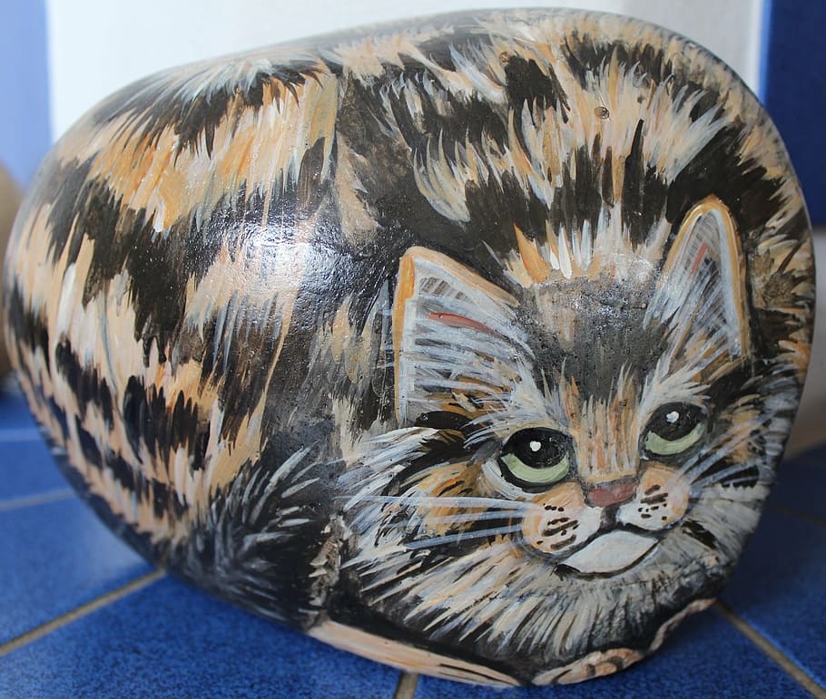 cat, mackerel, painted stone, animal, animal themes, close-up HD wallpaper