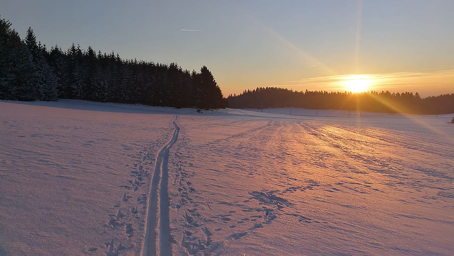 Sunset, Snow, Winter, Landscape, cold temperature, nature, tranquil scene HD wallpaper