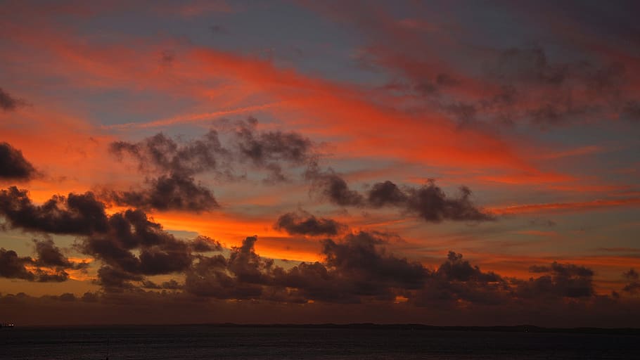 sunset, sky, clouds, abendstimmung, coast, evening, sea, beauty in nature HD wallpaper