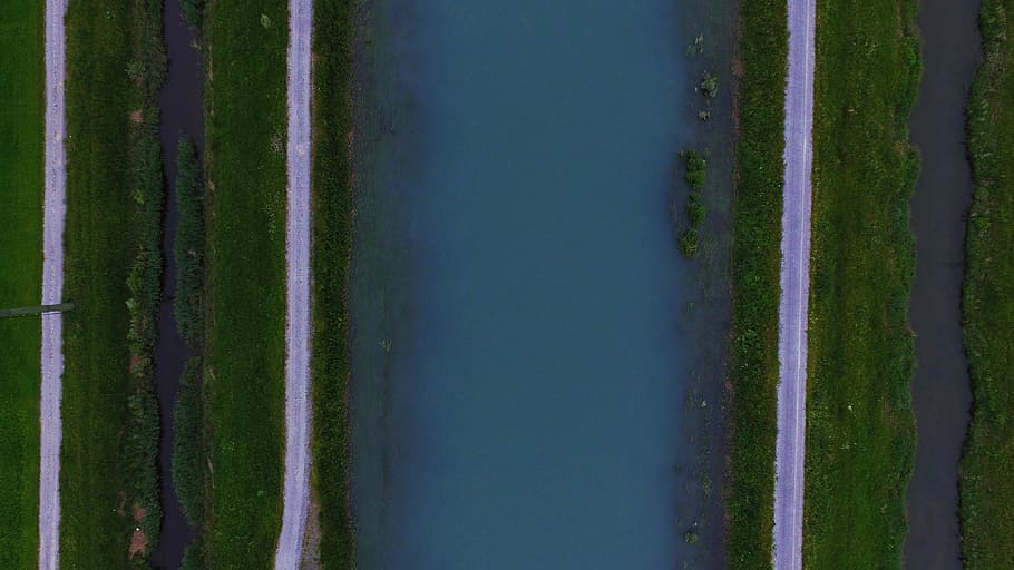 river along the road, aerial photography of river during daytime HD wallpaper
