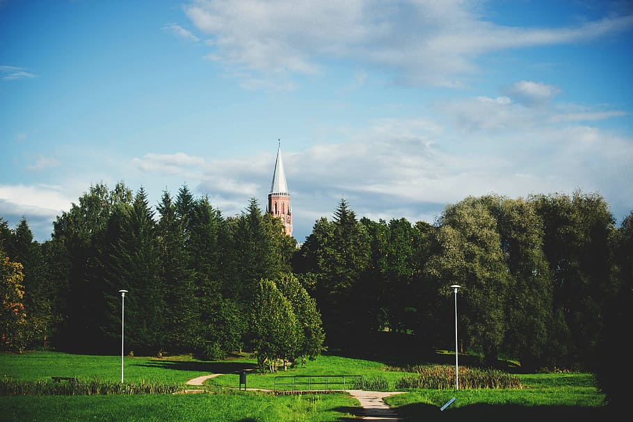 clouds, building, trees, countryside, architecture, daylight HD wallpaper