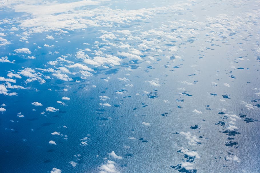 Clouds over the Pacific Ocean from an Airplane, abstract, blue HD wallpaper